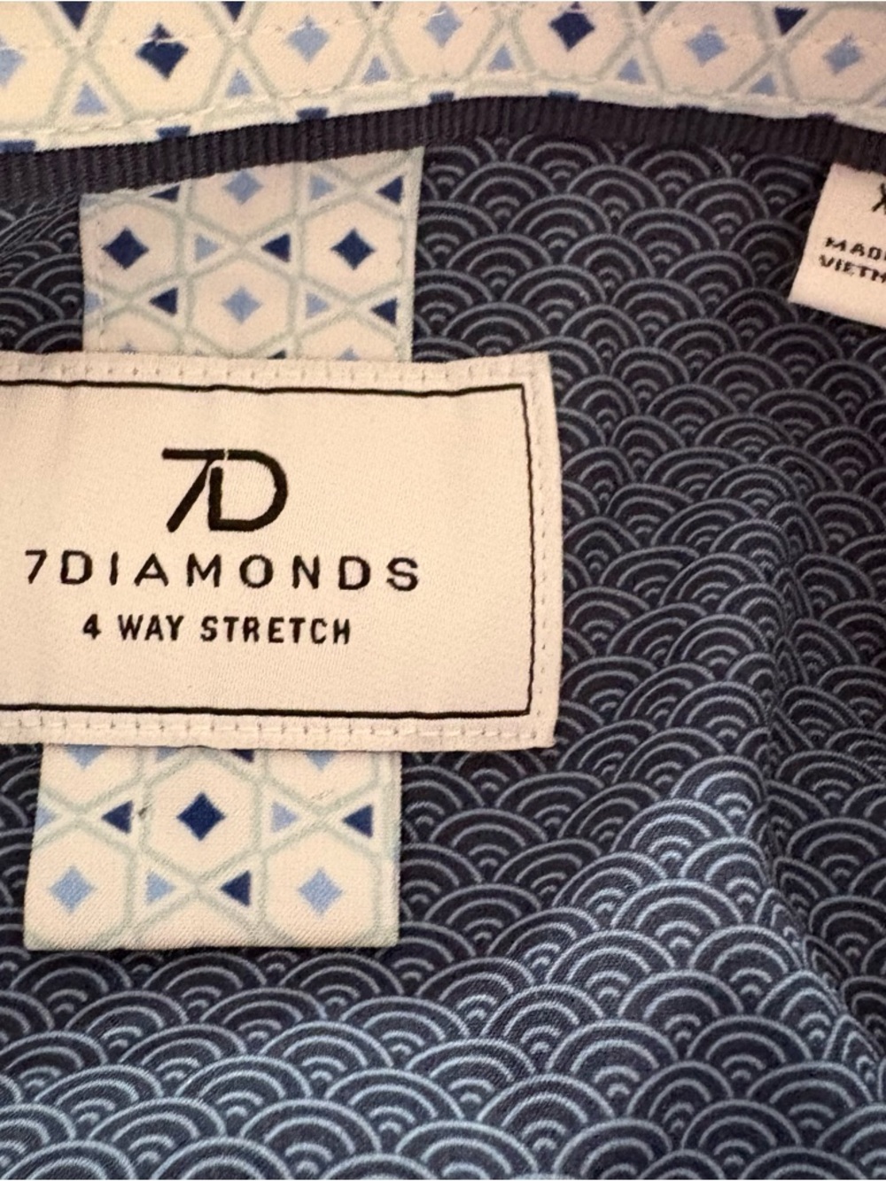 7 Diamonds Men XL Ephraim 4 Way Stretch Short Sleeve Button Up Geometric Blue - Picture 8 of 9